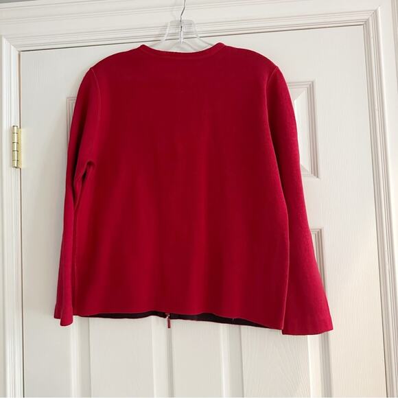 Eileen Fisher Red Knit Cotton Sweater Cardigan Front Zip Pockets Small - Picture 4 of 12